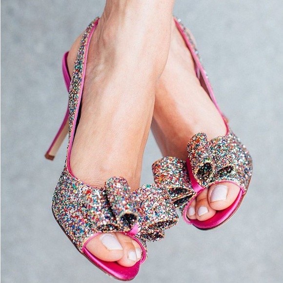 💕 Kate Spade Charm Glitter Slingback Heels - Picture 1 of 13